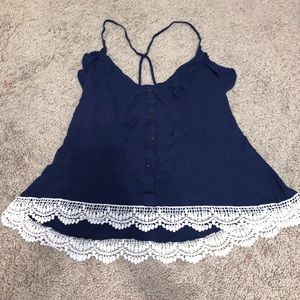 blue tank top with lace bottom